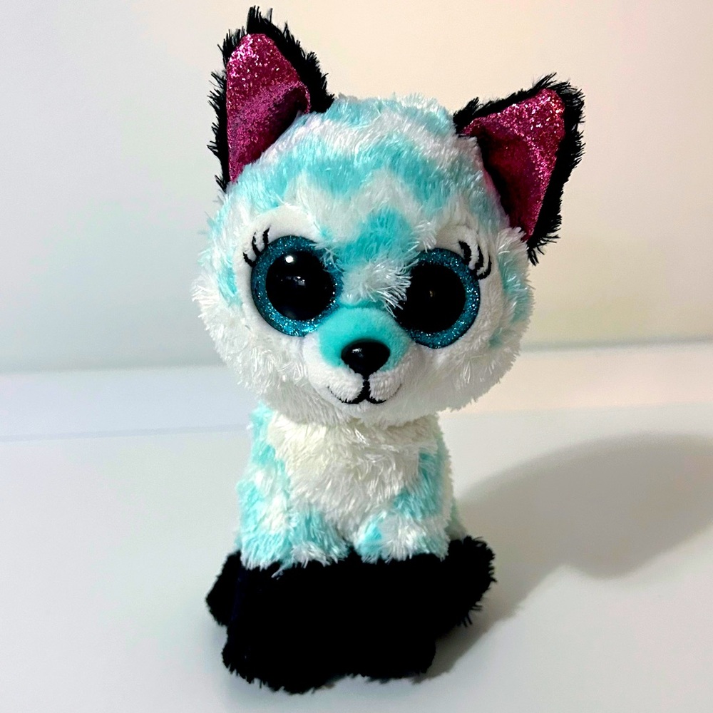 Ty Beanie Boos Atlas the Fox Glitter Eyes 6” Blue Plush Toy